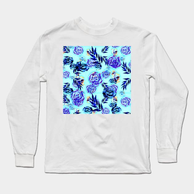 blue indigo purple gold turquoise floral pattern Long Sleeve T-Shirt by katerina-ez